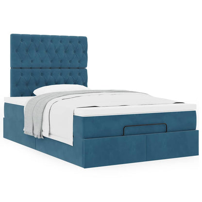 Estrutura cama otomana colchões 120x200cm veludo azul escuro