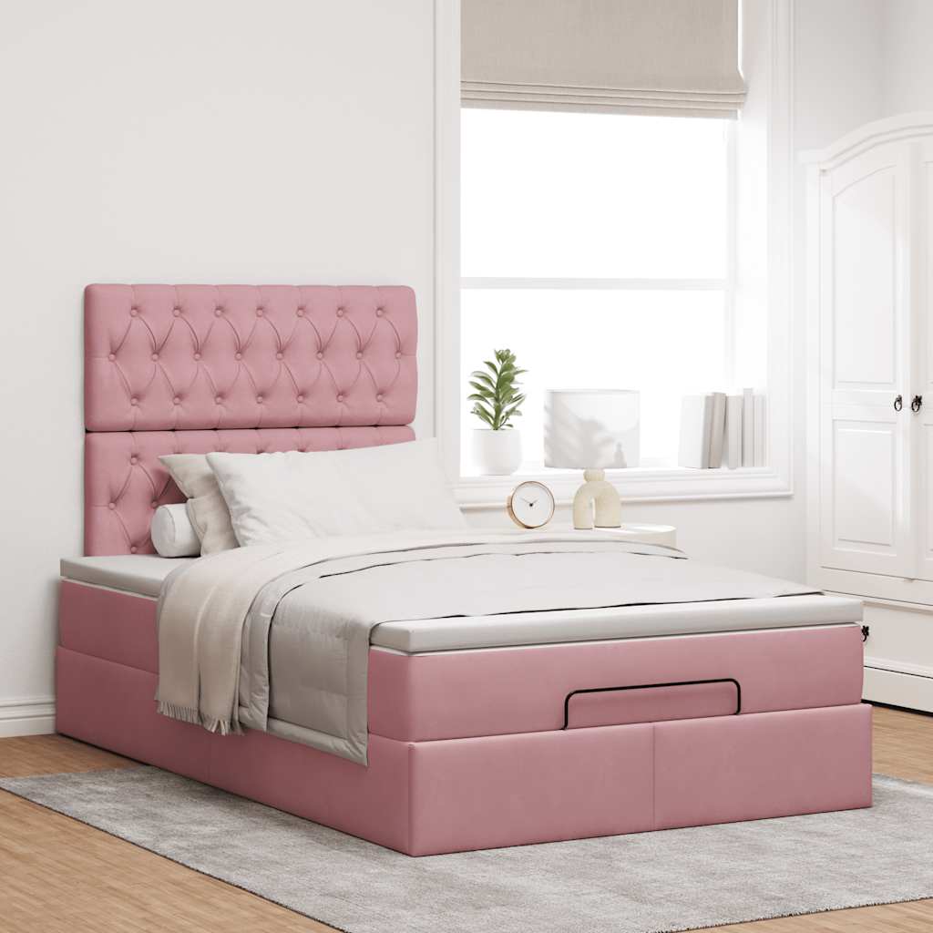 Estrutura de cama otomana com colchões 120x200 cm veludo rosa