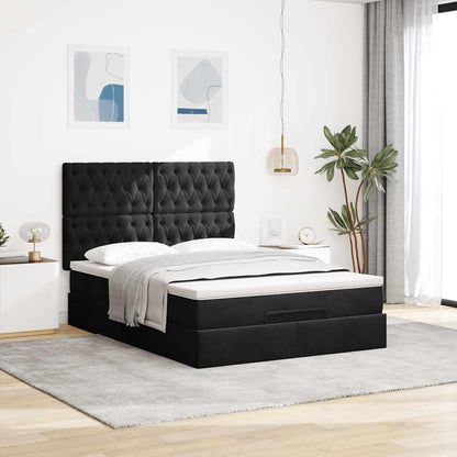 Estrutura de cama otomana com colchões 140x190 cm veludo preto