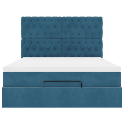 Estrutura cama otomana colchões 140x190 cm veludo azul escuro