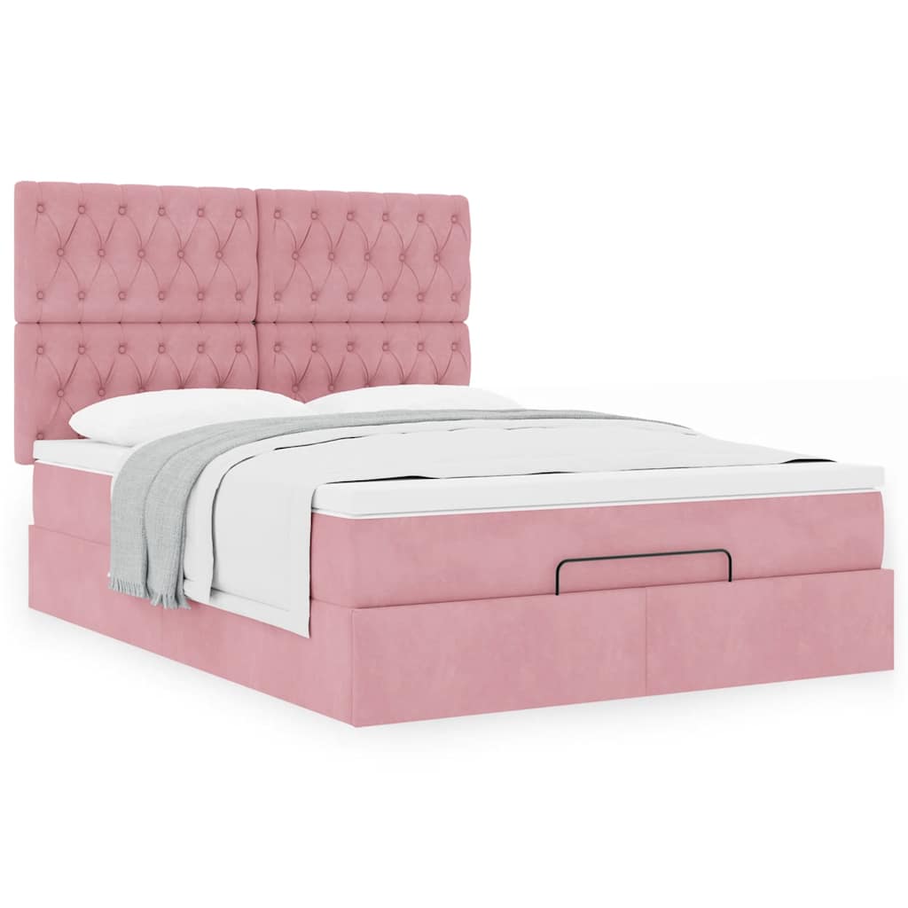 Estrutura de cama otomana com colchões 140x190 cm veludo rosa