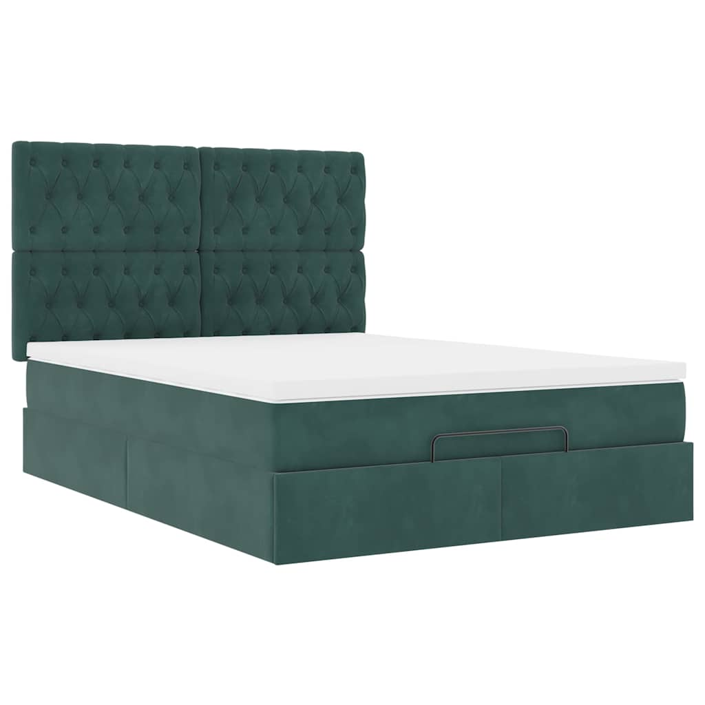 Estrutura cama otomana colchões 140x200 cm veludo verde escuro