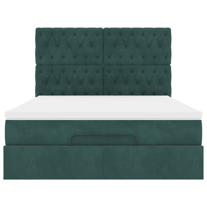 Estrutura cama otomana colchões 140x200 cm veludo verde escuro