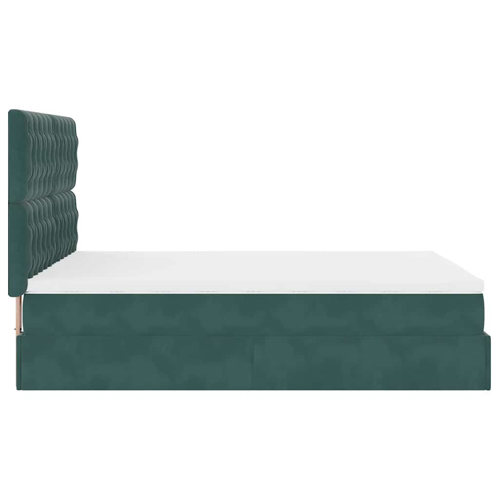 Estrutura cama otomana colchões 140x200 cm veludo verde escuro