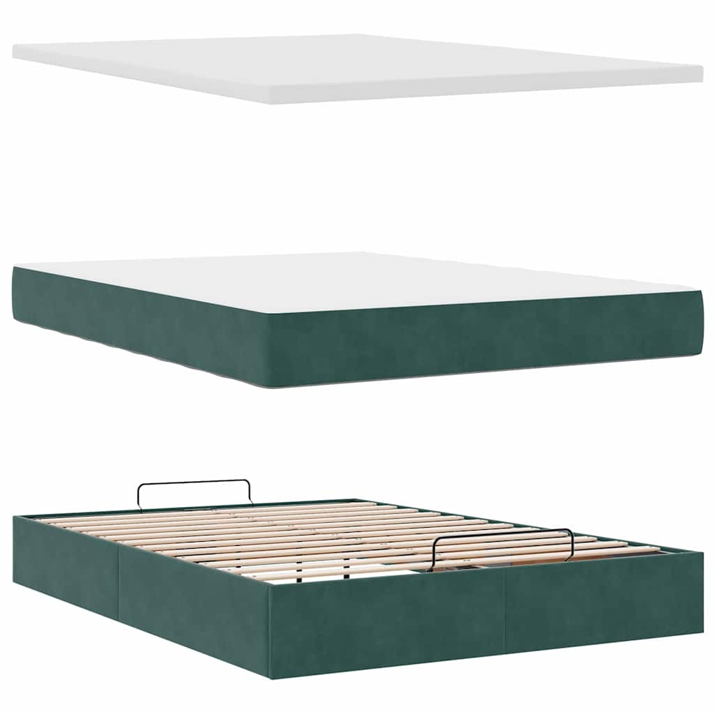 Estrutura cama otomana colchões 140x200 cm veludo verde escuro