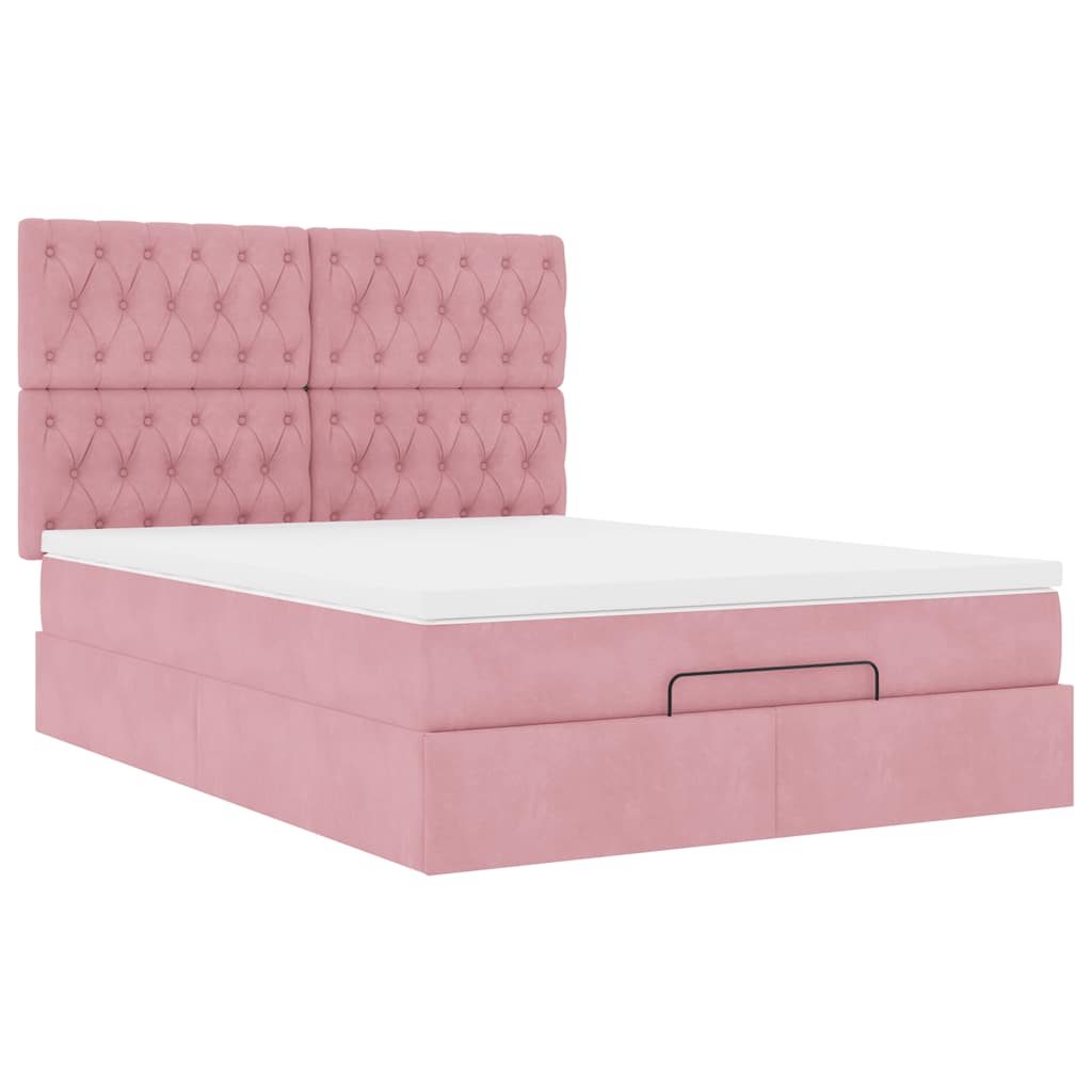 Estrutura de cama otomana com colchões 140x200 cm veludo rosa