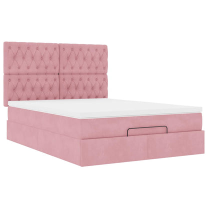 Estrutura de cama otomana com colchões 140x200 cm veludo rosa