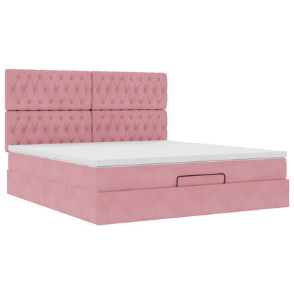 Estrutura de cama otomana com colchões 160x200 cm veludo rosa