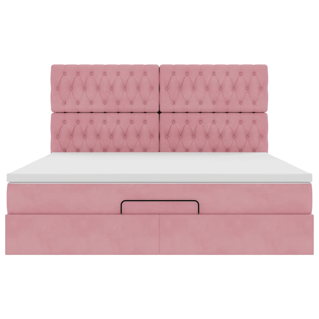 Estrutura de cama otomana com colchões 160x200 cm veludo rosa