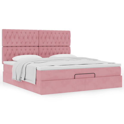 Estrutura de cama otomana com colchões 160x200 cm veludo rosa