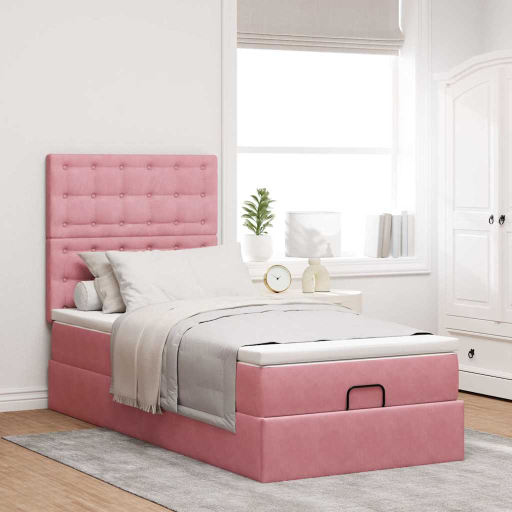 Estrutura de cama otomana com colchões 80x200 cm veludo rosa