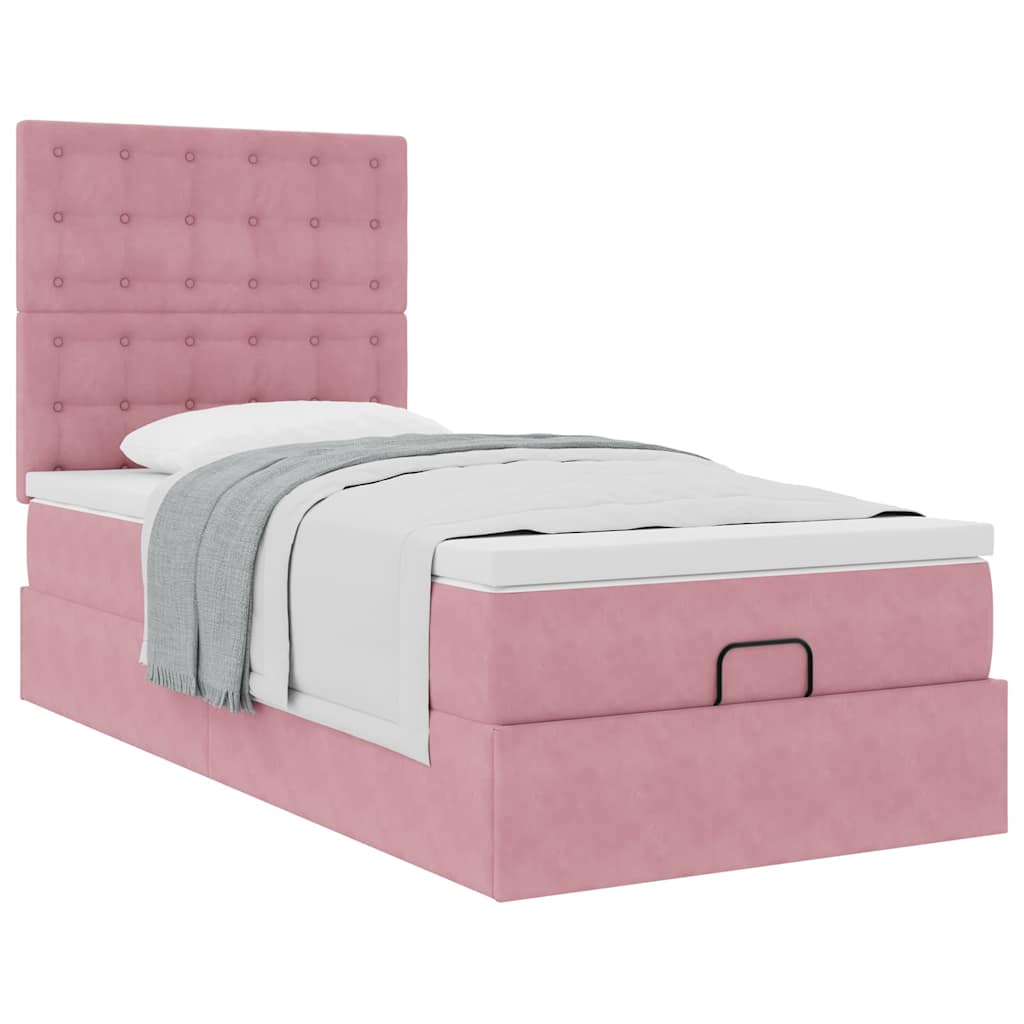 Estrutura de cama otomana com colchões 80x200 cm veludo rosa