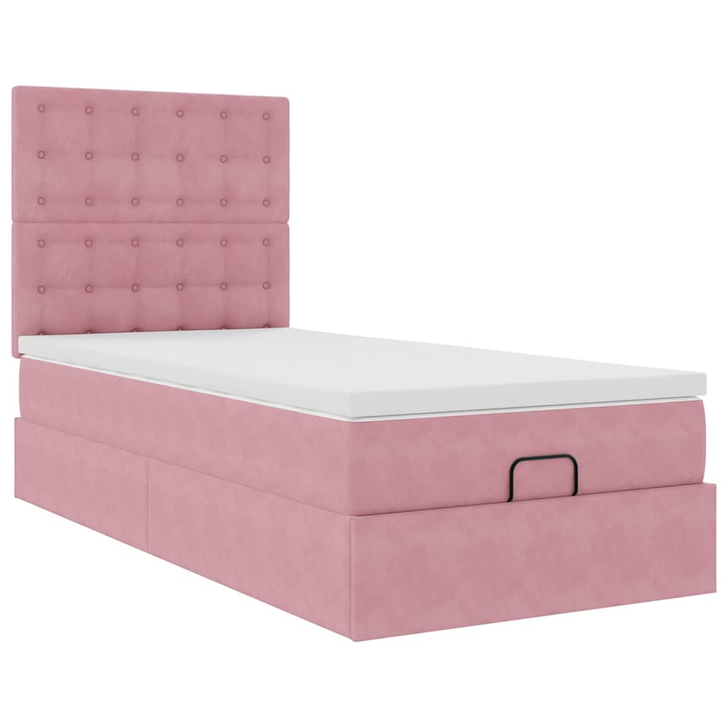 Estrutura de cama otomana com colchões 80x200 cm veludo rosa