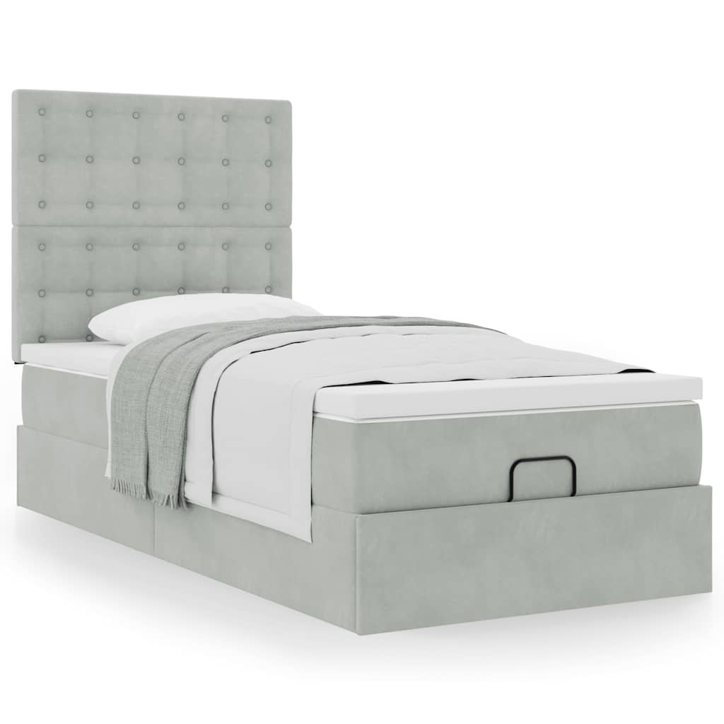 Estrutura cama otomana colchões 90x190 cm veludo cinzento claro