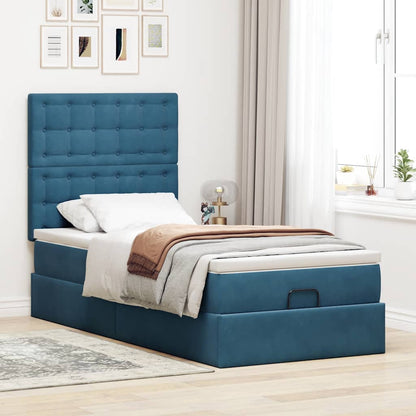 Estrutura cama otomana com colchões azul escuro 90x190cm veludo