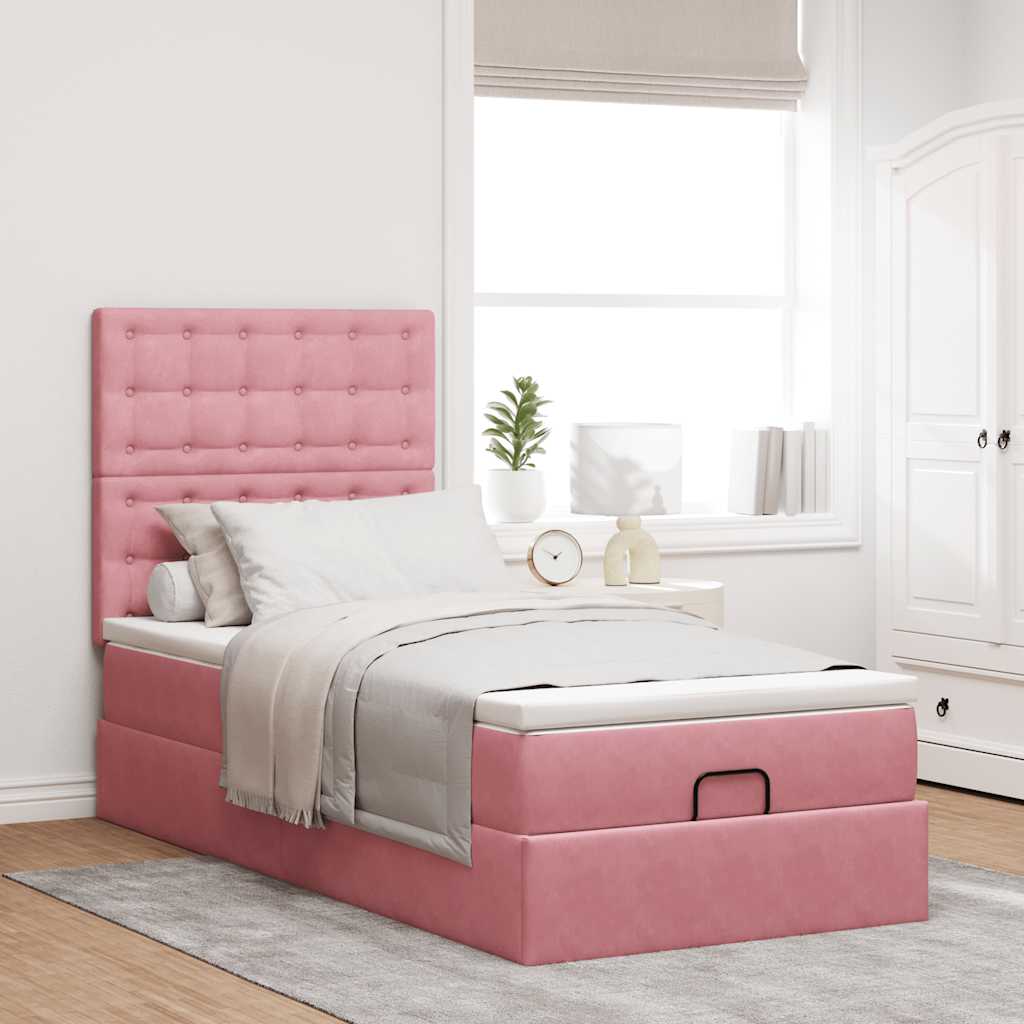 Estrutura de cama otomana com colchões 90x190 cm veludo rosa