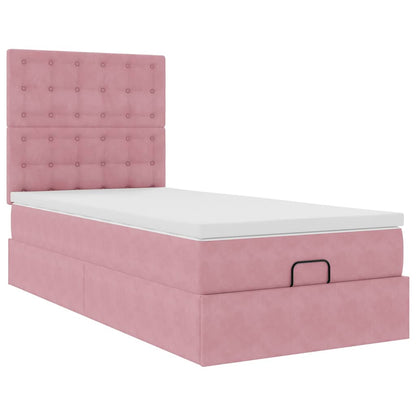 Estrutura de cama otomana com colchões 90x190 cm veludo rosa