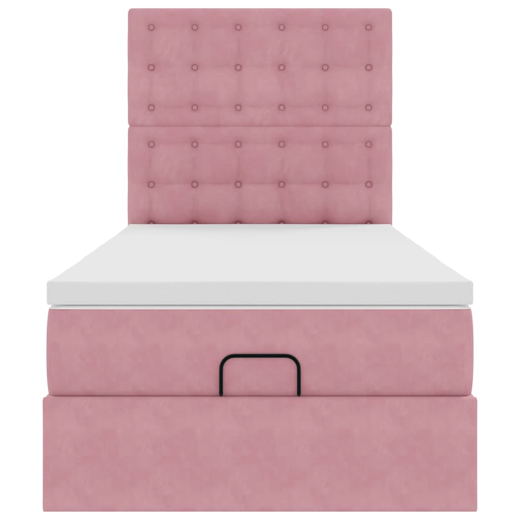 Estrutura de cama otomana com colchões 90x190 cm veludo rosa