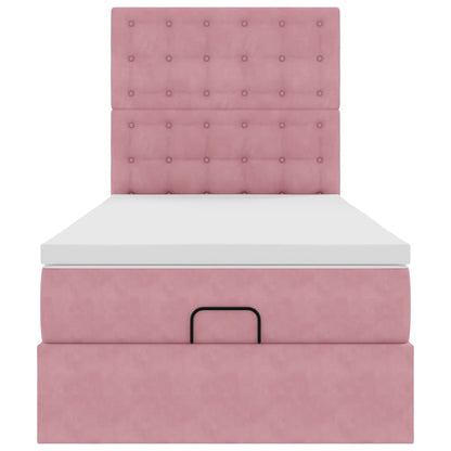 Estrutura de cama otomana com colchões 90x190 cm veludo rosa