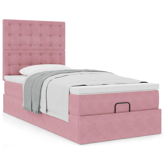 Estrutura de cama otomana com colchões 90x190 cm veludo rosa