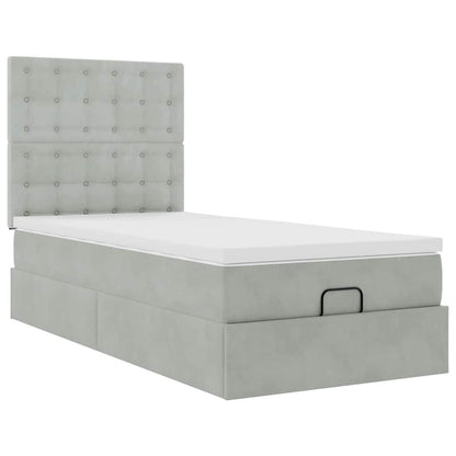 Estrutura cama otomana colchões 90x200 cm veludo cinzento claro