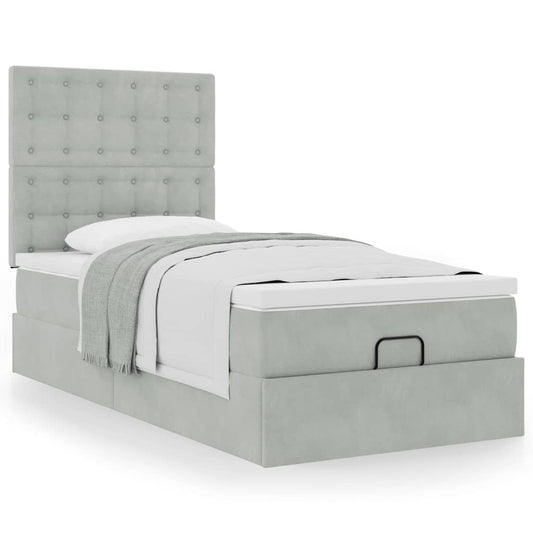 Estrutura cama otomana colchões 90x200 cm veludo cinzento claro