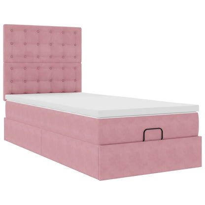 Estrutura de cama otomana com colchões rosa 90x200cm veludo