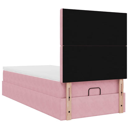 Estrutura de cama otomana com colchões rosa 90x200cm veludo