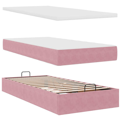 Estrutura de cama otomana com colchões rosa 90x200cm veludo