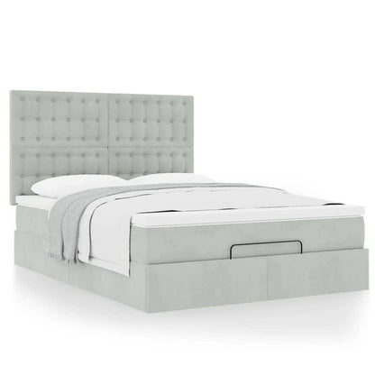 Estrutura de cama otomana com colchões 140x190cm cinzento claro