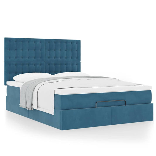 Estrutura cama otomana colchões 140x190 cm veludo azul escuro