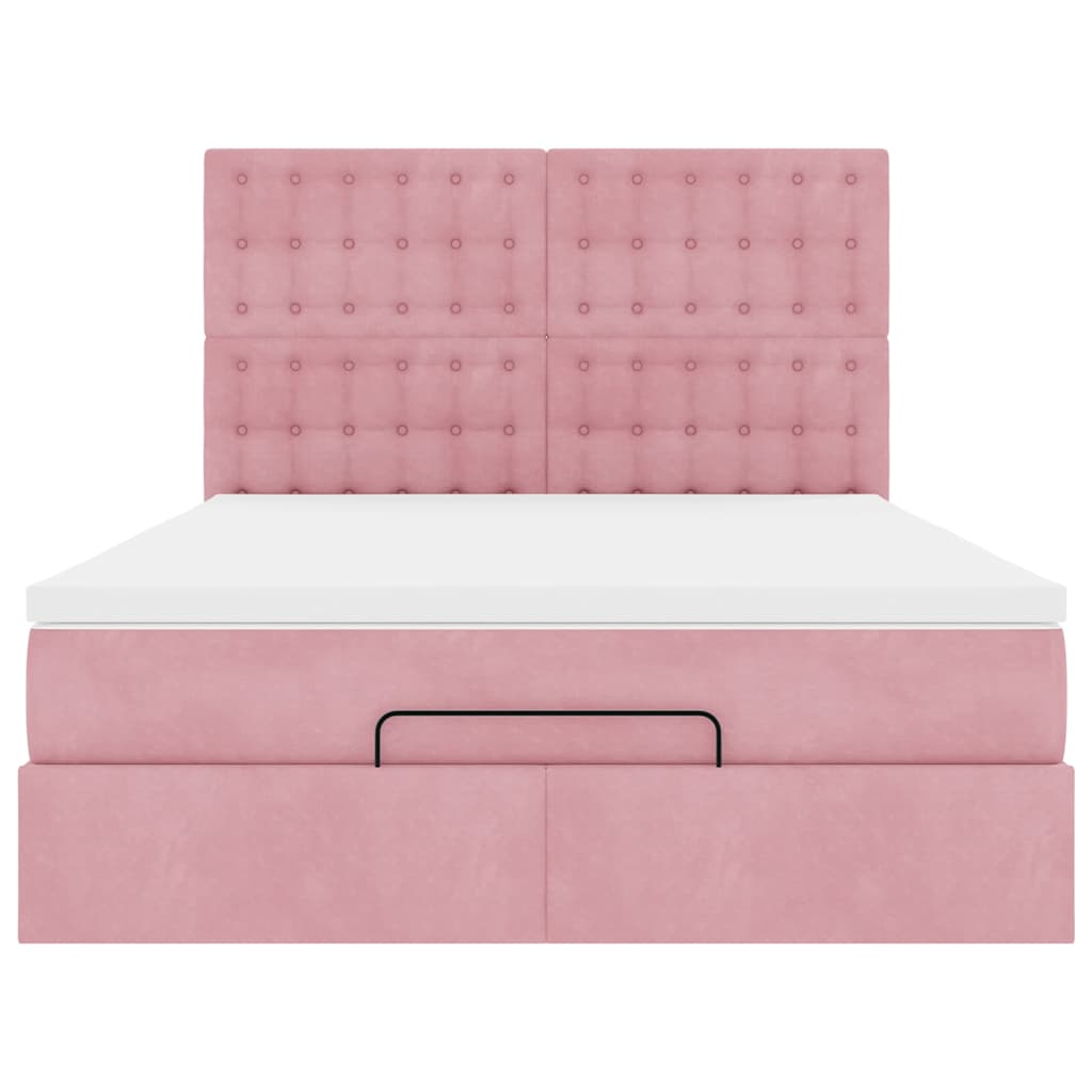 Estrutura de cama otomana com colchões 140x190 cm veludo rosa