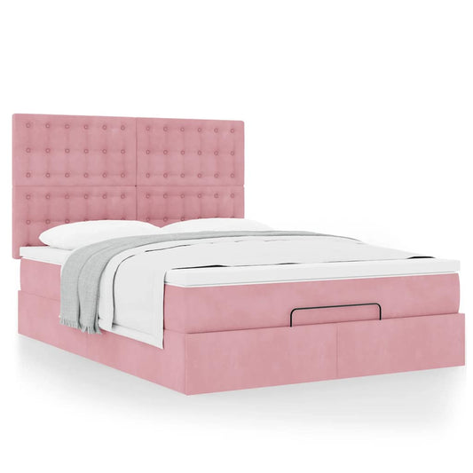 Estrutura de cama otomana com colchões 140x190 cm veludo rosa