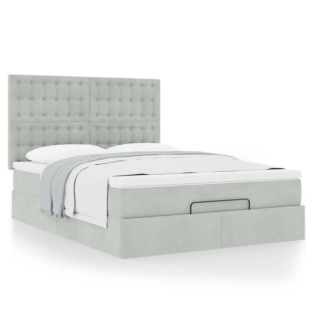 Estrutura cama otomana colchões 140x200cm veludo cinzento claro