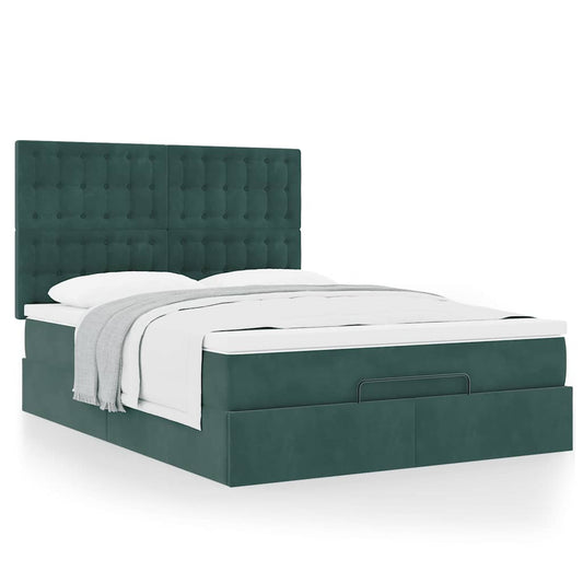 Estrutura cama otomana colchões 140x200 cm veludo verde escuro