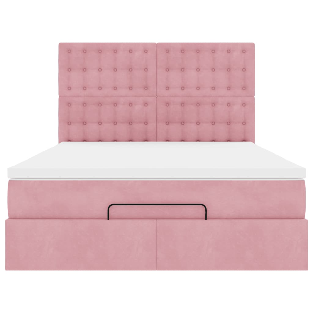 Estrutura de cama otomana com colchões 140x200 cm veludo rosa