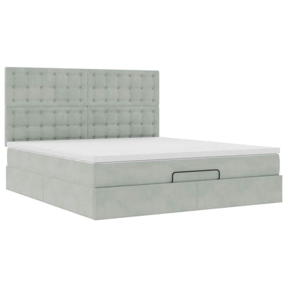 Estrutura cama otomana colchões 160x200cm veludo cinzento claro