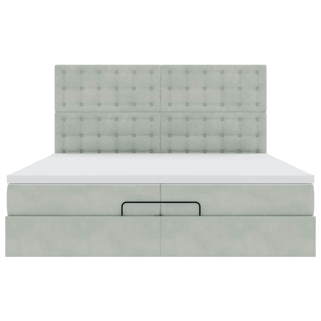 Estrutura cama otomana colchões 200x200cm veludo cinzento claro