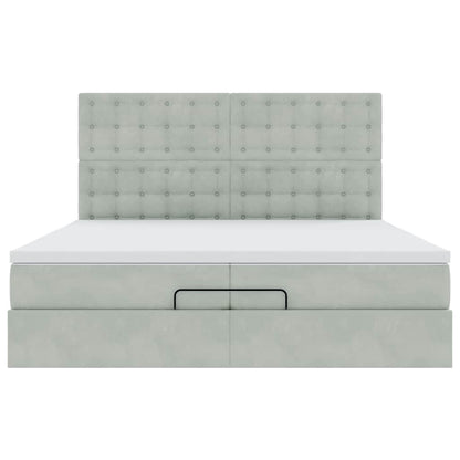 Estrutura cama otomana colchões 200x200cm veludo cinzento claro