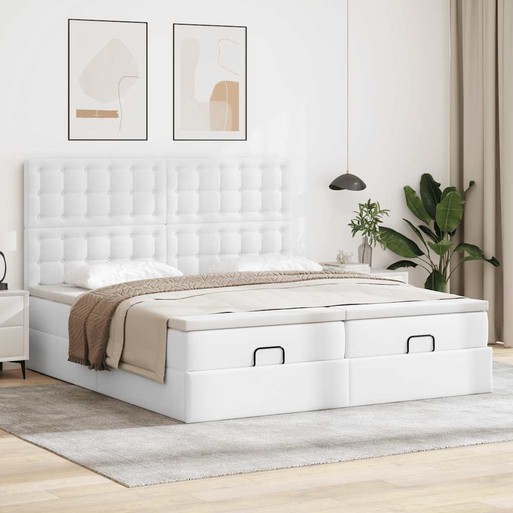 Estrutura de cama otomana com colchões 200x200 cm branco puro