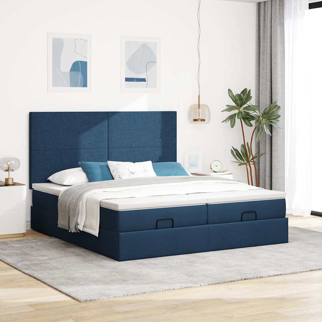 Estrutura de cama otomana com colchões 160x200cm tecido azul