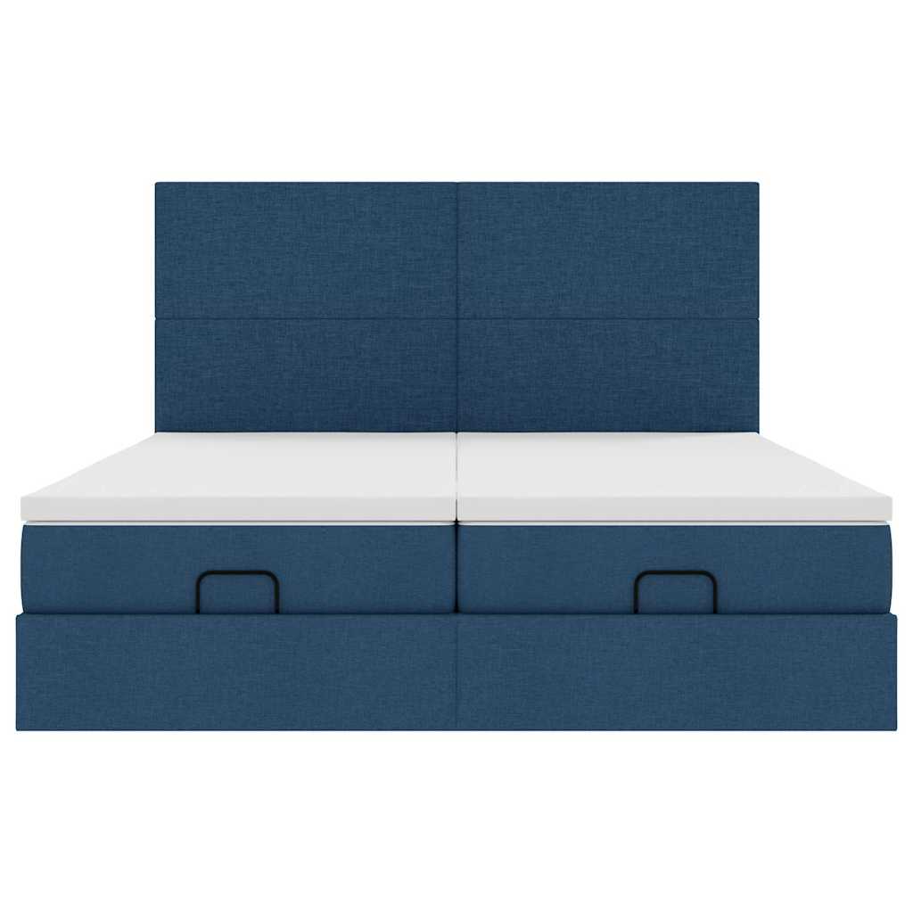 Estrutura de cama otomana com colchões 160x200cm tecido azul