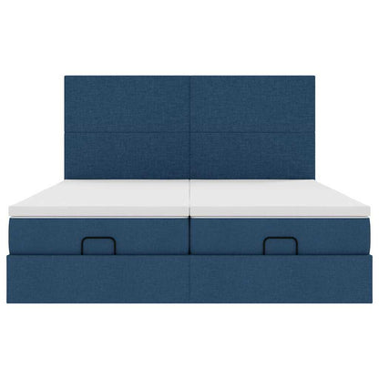 Estrutura de cama otomana com colchões 160x200cm tecido azul