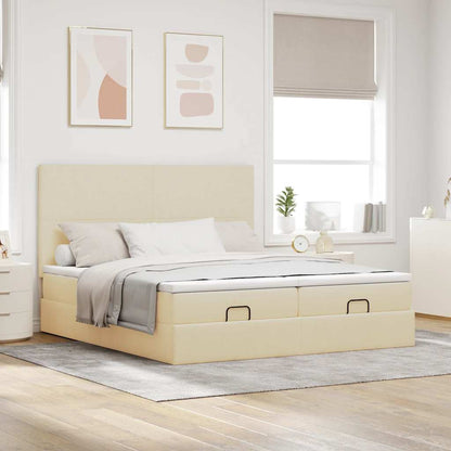 Estrutura de cama otomana com colchões tecido creme 200x200cm