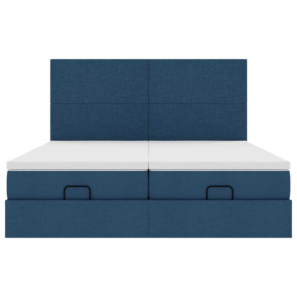 Estrutura de cama otomana com colchões 200x200cm tecido azul