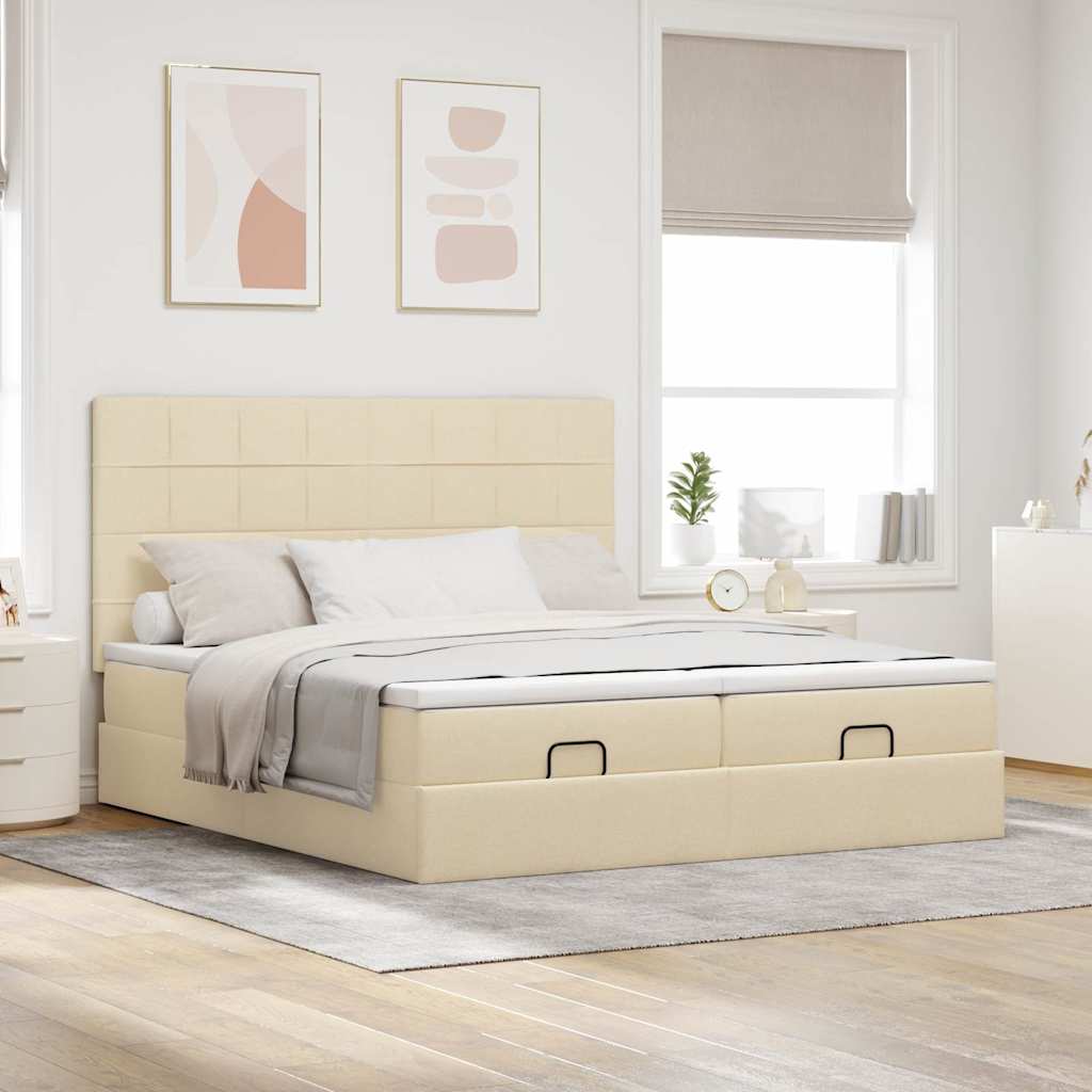 Estrutura de cama otomana com colchões tecido creme 160x200cm