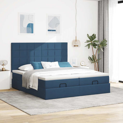 Estrutura de cama otomana com colchões 180x200cm tecido azul