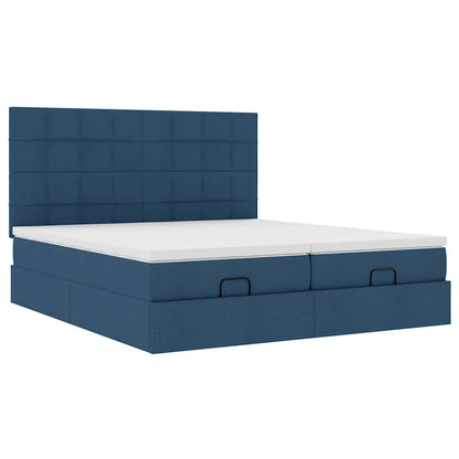 Estrutura de cama otomana com colchões 180x200cm tecido azul