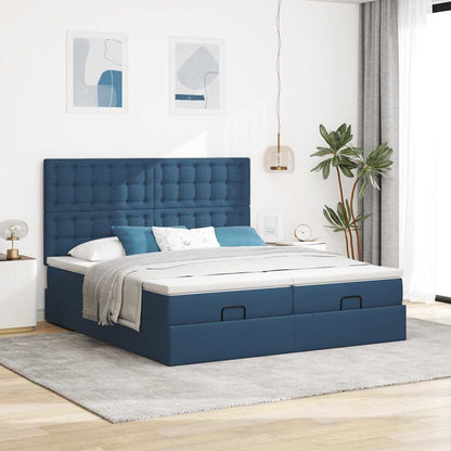 Estrutura de cama otomana com colchões 200x200cm tecido azul