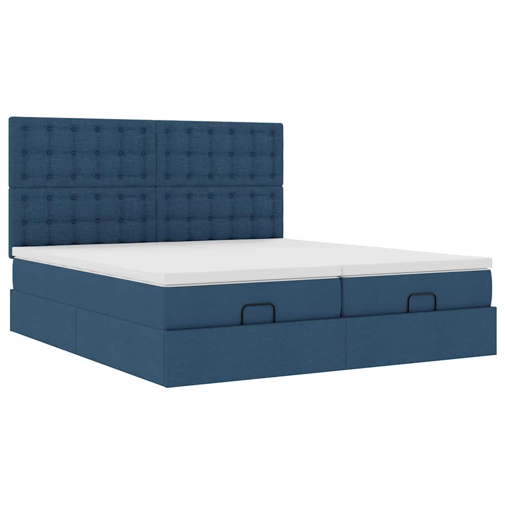 Estrutura de cama otomana com colchões 200x200cm tecido azul